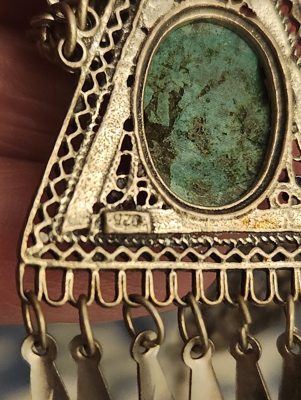 Vintage Israeli Sterling Silver Necklace with eĺiat Stone Cabochons - Picture 6 of 6
